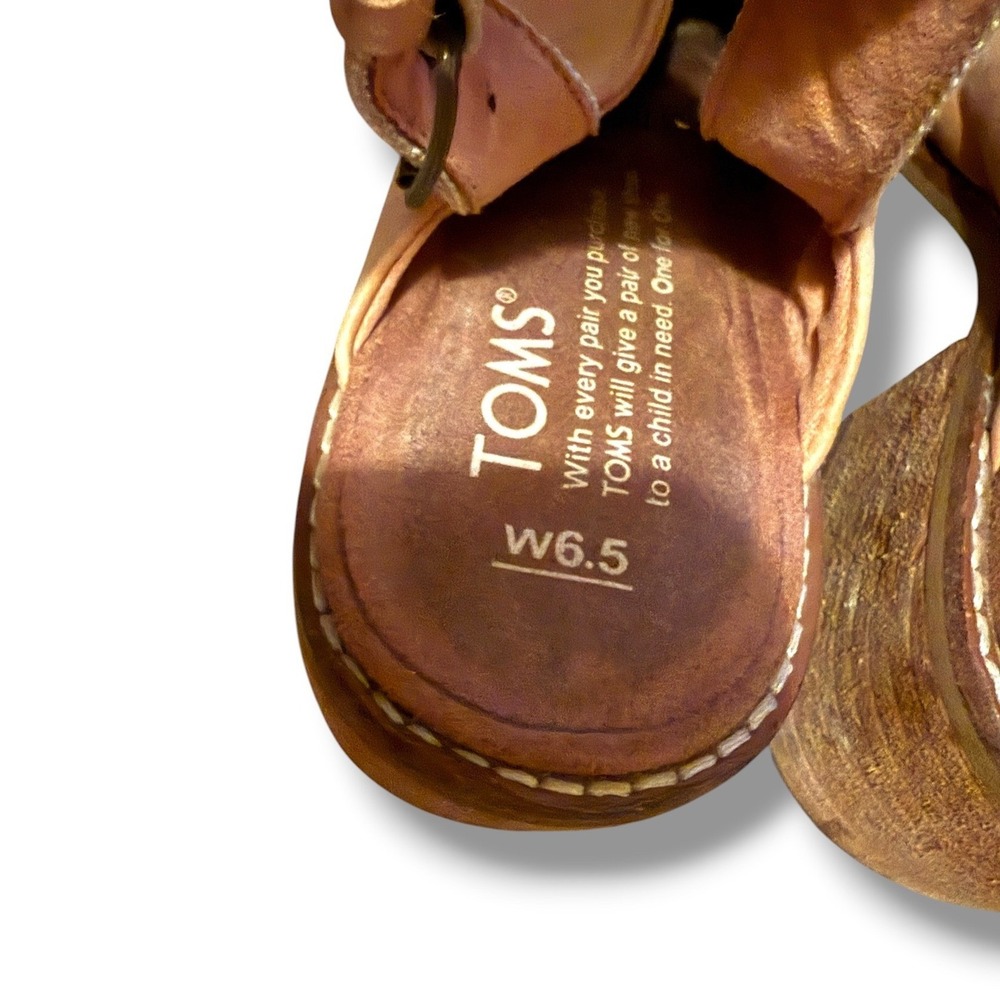 TOMS Leila Slingback Mules Womens 6.5 Tan Leather Block Heel Clogs Buckle Back - Picture 11 of 14